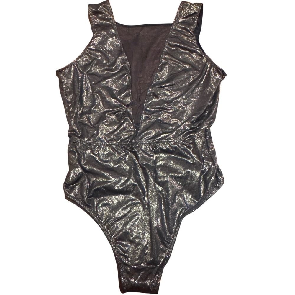 VICTORIA'S SECRET Deep V Bodysuit Metallic Bronze Mesh Sleeveless Whimsigoth M‎